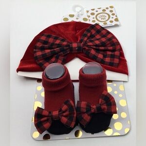 Little Me Holiday Turban Wrap and Booties Set New